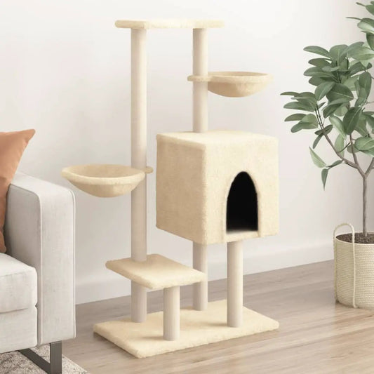 Kratzbaum VidaXL Creme 117 cm mit Sisal-Kratzsäulen, Höhle und Plattformen