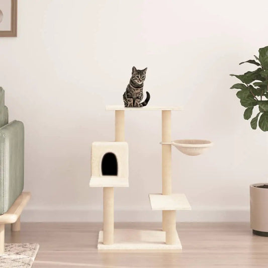 Kratzbaum VidaXL Creme 82,5 cm mit Sisal-Kratzsäulen, Höhle und Plattformen