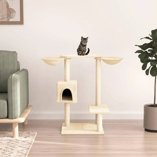 Kratzbaum Creme 82 cm mit Kratzsäulen und Höhle für Katzen