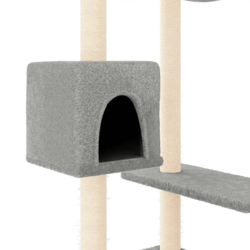 Kratzbaum mit Höhle, hellgrauer Bezug, 82 cm, beige Sisalstämme