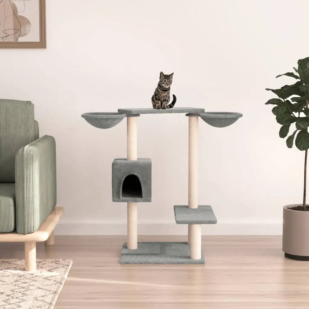 Kratzbaum mit Kratzsäulen in Hellgrau, 82 cm, mehrstöckiger Katzenbaum mit Höhle und Plattformen, ideal für Katzen, vidaXL