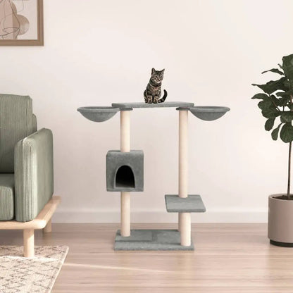 Kratzbaum mit Kratzsäulen in Hellgrau, 82 cm, mehrstöckiger Katzenbaum mit Höhle und Plattformen, ideal für Katzen, vidaXL
