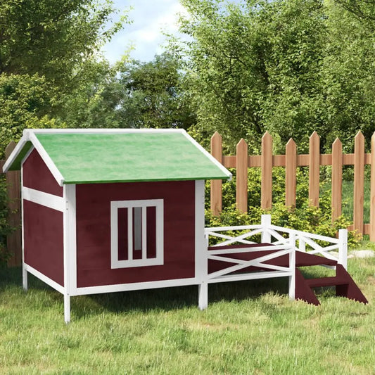 Hundehütte Mokka 159x120x88,5 cm aus Massivholz Kiefer; rote Wände, grünes Dach, weiße Rahmen