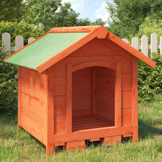 Hundehütte vidaXL aus massivem Kiefernholz, braun-orange, grünes Dach, 65x65x61,5 cm