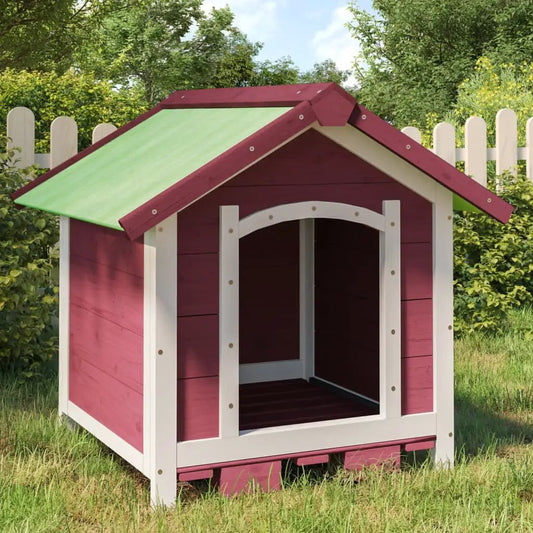 Hundehütte Mokka aus Massivholz Kiefer, 65x65x61,5 cm, burgunderrot mit weißen Zierleisten und grünem Dach
