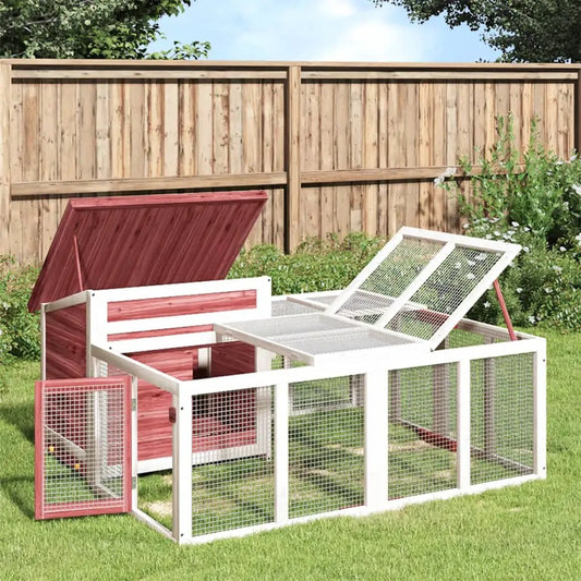 Kaninchenstall Mokka 144x123x67,5 cm Massivholz Kiefer – weißer Rahmen mit Drahtgitter