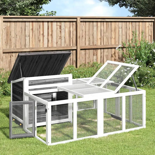 Kaninchenstall Grau aus Massivholz Kiefer, vidaXL 144x123x67,5 cm Gehege mit Drahtgitter