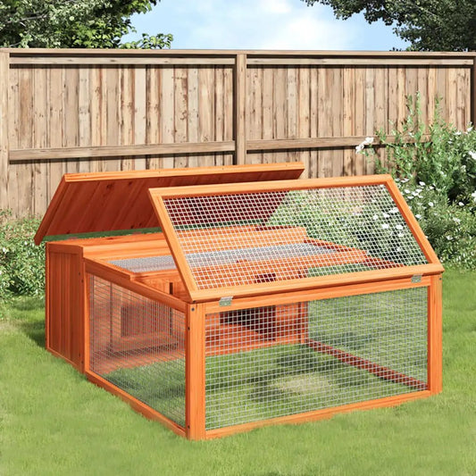 Kaninchenstall Braun aus Massivholz Kiefer, vidaXL, 117,5x97x47,5 cm, mit Drahtgitterfront