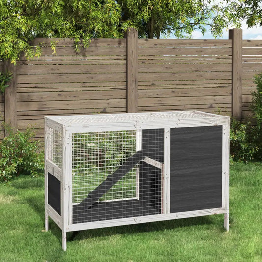 Kaninchenstall Grau aus Massivholz Kiefer, 103x44x69,5 cm, mit Drahtgitter-Seiten