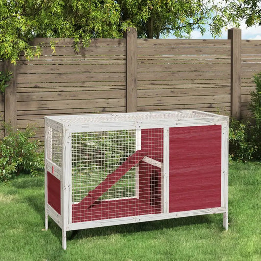 Kaninchenstall Mokka von vidaXL 103x44x69,5 cm aus Massivholz Kiefer – rote Seitenpaneele und Drahtgitterfront