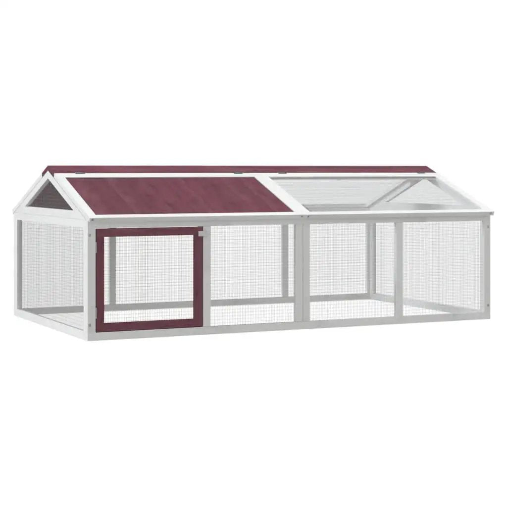 vidaXL Freilaufgehege Mokka 200x112,5x74 cm Massivholz Kiefer, weißer Rahmen mit burgunderroten Dachpaneelen