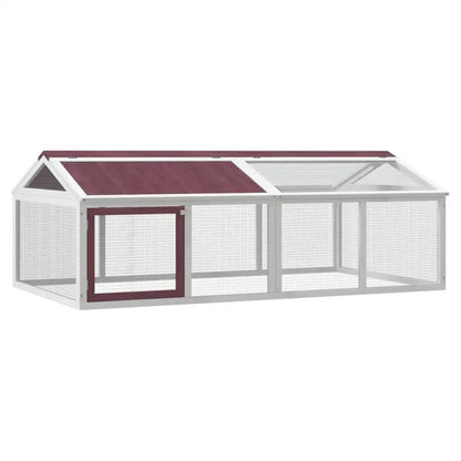 vidaXL Freilaufgehege Mokka 200x112,5x74 cm Massivholz Kiefer, weißer Rahmen mit burgunderroten Dachpaneelen
