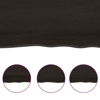 Tischplatte 100x60x2 cm Massivholz Eiche, behandelt, Baumkante, 3 Detailansichten