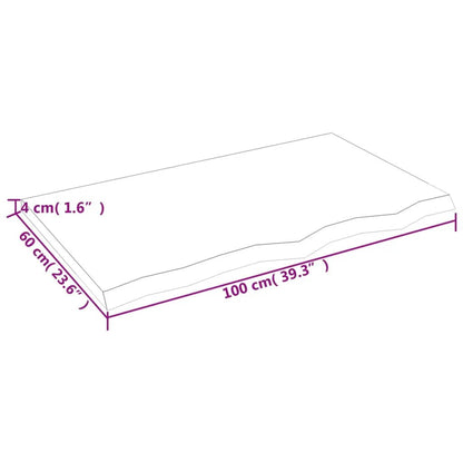 Tischplatte aus Massivholz Eiche, unbehandelt, 100×60 cm, 4 cm Dicke