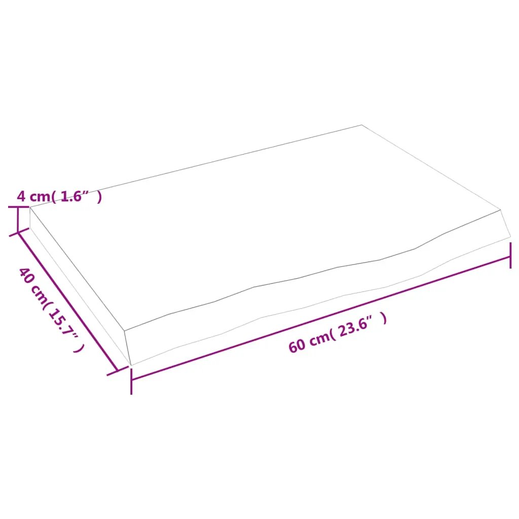 Tischplatte hellbraun aus massiver Eiche, 60x40 cm, Dicke 2-4 cm, behandelt