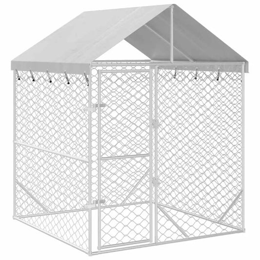 Outdoor-Hundezwinger mit Dach aus verzinktem Stahl, Silber, 2x2x2,5 m