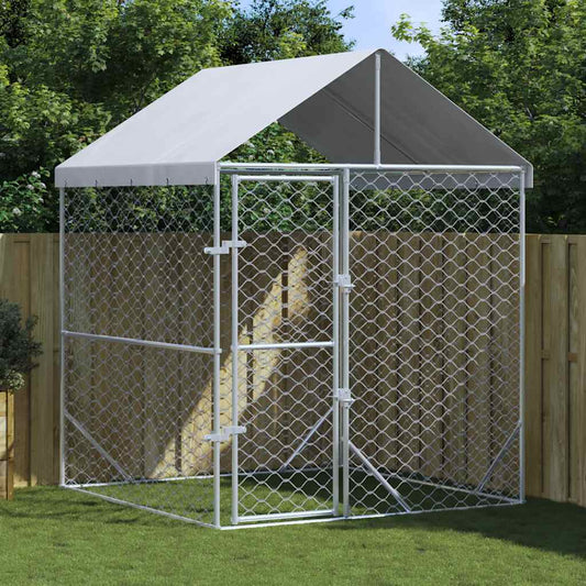vidaXL Outdoor-Hundezwinger mit Dach aus verzinktem Stahl, Silber, 2x2x2,5 m