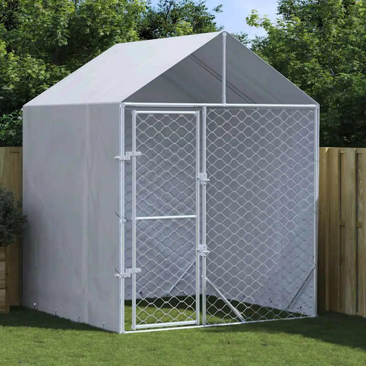 Outdoor-Hundezwinger mit Dach aus verzinktem Stahl, silber, 2x2x2,5 m