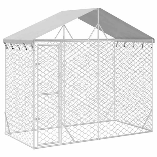 Outdoor-Hundezwinger mit Dach aus verzinktem Stahl, Silber, 3x1,5x2,5m – vidaXL