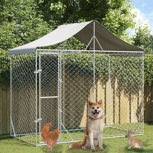 Outdoor-Hundezwinger mit Dach in Silber aus verzinktem Stahl, 3x1,5x2,5 m