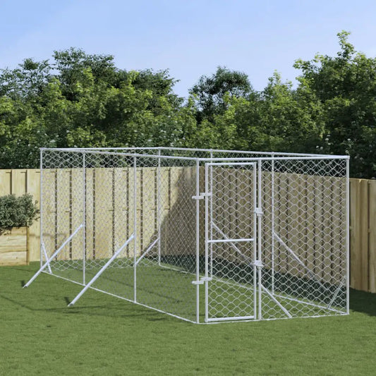 Outdoor-Hundezwinger aus verzinktem Stahl, silberfarben, 2x6x2 m