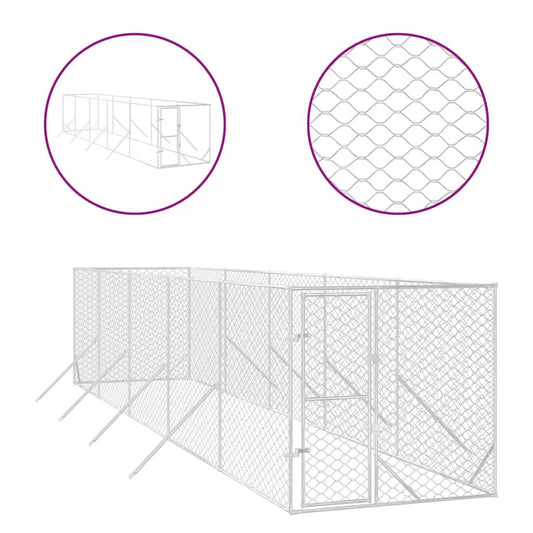 Outdoor-Hundezwinger aus verzinktem Stahl, silberfarbig, 2x10x2 m