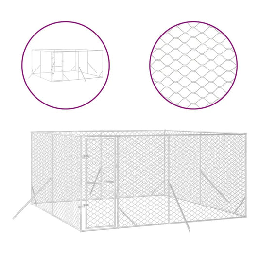 Outdoor-Hundezwinger vidaXL Silbern 4x4x2 m verzinkter Stahl