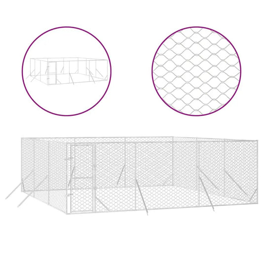 Outdoor-Hundezwinger aus verzinktem Stahl, silber, 6x6x2 m, vidaXL
