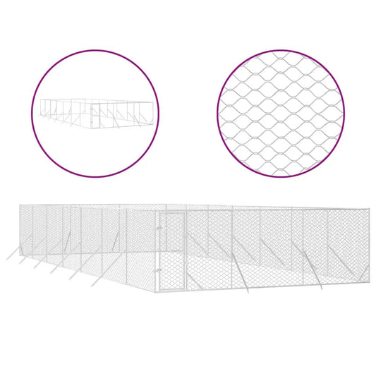 Outdoor-Hundezwinger Silbern aus verzinktem Stahl, 6x14x2 m, vidaXL