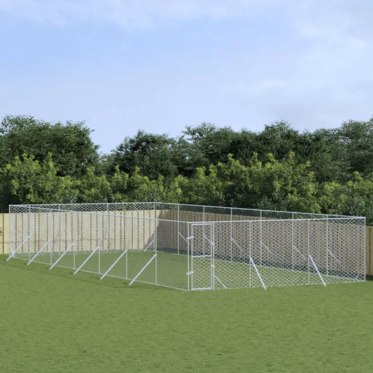 Outdoor-Hundezwinger Kettenzaun, silbern, verzinkter Stahl, 6×14×2 m, vidaXL