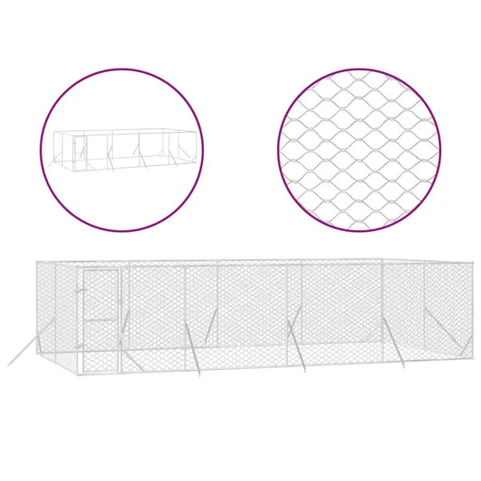 Outdoor-Hundezwinger Silbern, 8x4x2 m, verzinkter Stahl von vidaXL