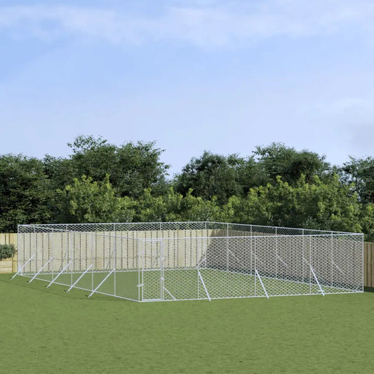 vidaXL Outdoor-Hundezwinger silbern, verzinkter Stahl, 8x12x2 m