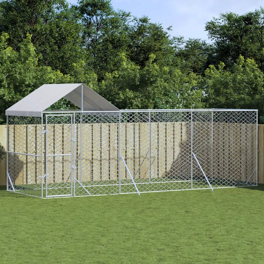 Hundezwinger mit Dach aus verzinktem Stahl, silber, 6x2x2,5 m – vidaXL