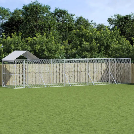 Outdoor-Hundezwinger mit Dach aus verzinktem Stahl, silber, 10x2x2,5 m