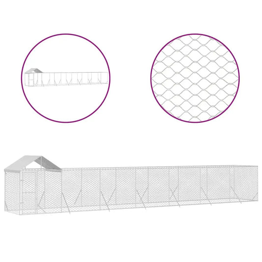 Outdoor-Hundezwinger mit Dach Silbern, 14x2x2,5 m, Stahl verzinkt, vidaXL