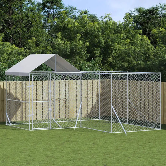 vidaXL Outdoor-Hundezwinger mit Dach aus verzinktem Stahl, silber, 4x4x2,5 m