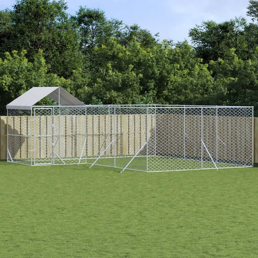 Hundezwinger mit Dach aus verzinktem Stahl, silbern, 6x6x2,5 m