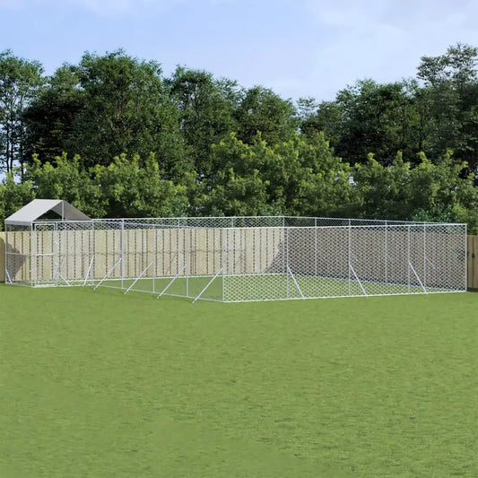 Outdoor-Hundezwinger mit Dach aus silbernem verzinktem Stahl, 10x8x2,5 m – vidaXL