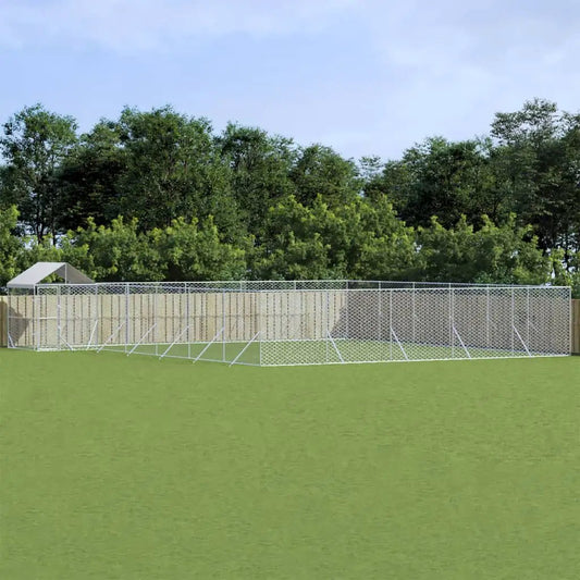 Outdoor-Hundezwinger mit Dach aus verzinktem Stahl, silbern, 12x12x2,5 m