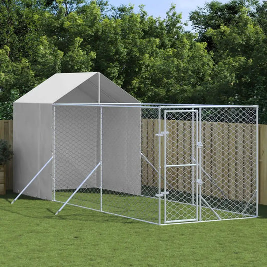 Outdoor-Hundezwinger mit Dach aus verzinktem Stahl, silber, 2x6x2,5 m – vidaXL