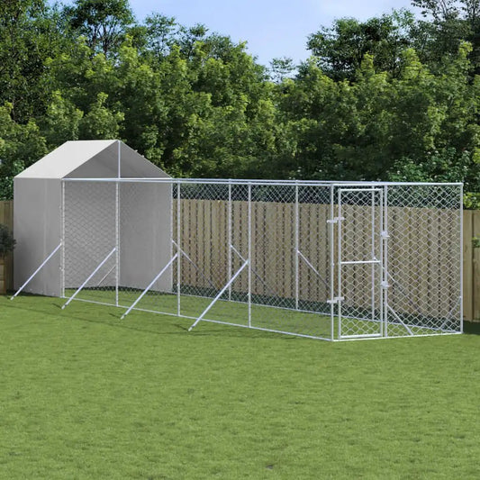vidaXL Outdoor-Hundezwinger mit Dach, silberfarben, 2x10x2,5 m aus verzinktem Stahl