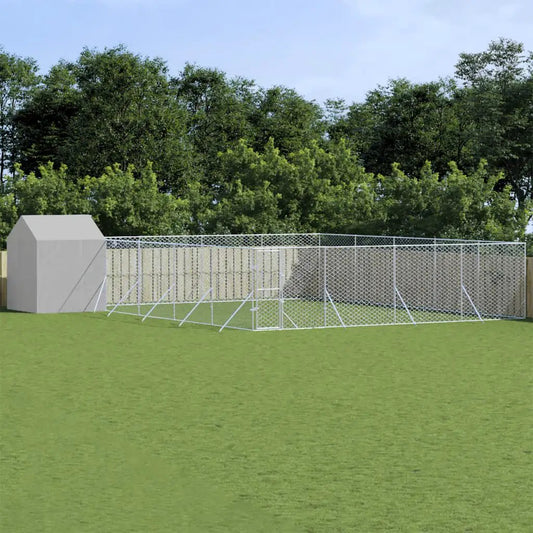 Outdoor-Hundezwinger mit Dach, silbern, 10x10x2,5 m, Stahl verzinkt
