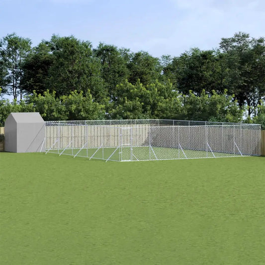 vidaXL Outdoor-Hundezwinger mit Dach, silbern verzinkter Stahl, 12x12x2,5 m - Hundezwinger & -ausläufe