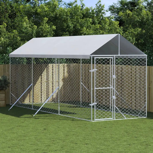 vidaXL Outdoor-Hundezwinger mit Dach, silber, verzinkter Stahl, 2×6×2,5 m