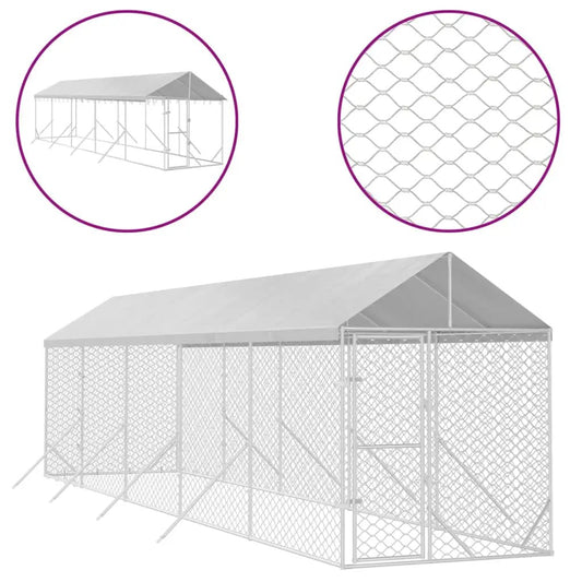 Outdoor-Hundezwinger mit Dach aus verzinktem Stahl, silbern, 2x10x2,5 m – vidaXL
