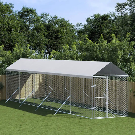 Outdoor-Hundezwinger mit Dach aus verzinktem Stahl, silberfarbig, 2x10x2,5 m