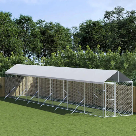 vidaXL Outdoor-Hundezwinger mit Dach, silbern, verzinkter Stahl, 2x14x2,5 m