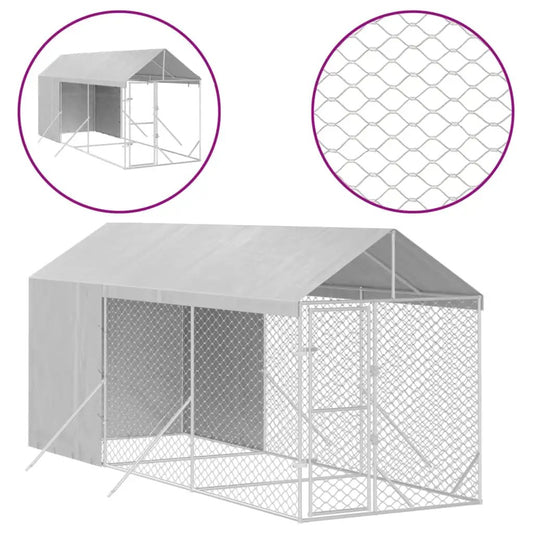 Outdoor-Hundezwinger mit Dach Silbern, verzinkter Stahl, 2x6x2,5 m vidaXL
