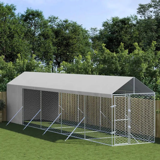 Outdoor-Hundezwinger mit Dach, silbern, Stahl verzinkt, 2x10x2,5 m, vidaXL