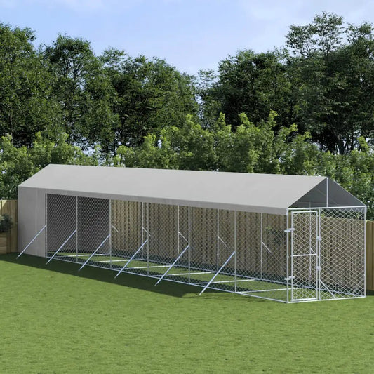 Outdoor-Hundezwinger mit Dach, silbern aus verzinktem Stahl, 2×14×2,5 m, vidaXL